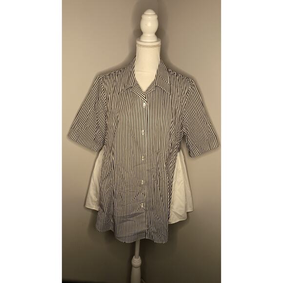 Adam lippes Poplin striped brown short sleeve blouse shirt 12 - Picture 2 of 11